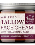 Beef Tallow Face Moisturizer for Women | With Hyaluronic Acid | Hydrating Whipped Beef Tallow for Skin Care for Women | With Jojoba & Sweet Almond Oil | Paraben & Cruelty-Free, Non-GMO | 4 oz