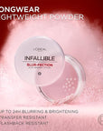 L'Oreal Paris Infallible Blur-fection Longwear Loose Setting Powder, Blurring Face Powder With Up to 24HRs of Wear, Brightening Light Pink, 1 Kit