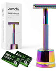 Safety Razor for Women,Safety Razor with 5 Blades,Women Razor with a Delicate Box,Free of Plastic (Stand Style Rainbow Razor)