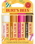 Burt's Bees Lip Balm Party Pack - Birthday Cake, Waffle Cone, Strawberry Shortcake, and Cookies & Cream, All Day Moisturizer, Tint-Free, Natural Origin Conditioning Lip Treatment, 4 Tubes, 0.15 oz.