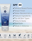 SPF 30 Mineral Sunscreen - Broad Spectrum Water Resistant Moisturizer Lotion For Body & Face - With Non-Nano Zinc Oxide, Vitamin E, & Antioxidants - Made in USA, 3 Oz