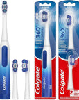 Colgate 360 Floss Tip Sonic Powered Battery Toothbrush, 2 Pack with Floss Tip Refill Heads