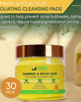 AMVital Turmeric Kojic Acid Cleansing Pads - Gently Exfoliates, Brightens & Evens Skin Tone - Hydrating Turmeric Exfoliating Cleansing Pads for Face - Nourishing Kojic Acid Cleanser