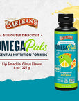 Barlean's Omega Pals Lipsmackin' Citrus Flavored Omega-3 for Kids, Yummy Children's Liquid Fish Oil Supplement with 750 mg of EPA & DHA for Brain & Eye Health, 8 oz