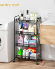 TOOLF 4-Tier Rolling Cart, Metal Utility Cart with 3 Hooks, Easy Assemble Mobile Storage Trolley On Wheels, Metal Shelving Units Kitchen Bathroom Laundry Room