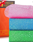 UJFQBH 3 Piece Bright Style African exfoliating net Exfoliating Shower Set Long Bath Sponges for Smooth, Refreshed Skin, The Exterior Gleams - Ideal for Daily Use (Bright Pink, Blue, Green)