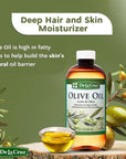 De La Cruz Pure Olive Oil - Natural Expeller Pressed Olive Oil for Hair and Skin - Lightweight Body Oil for Dry Skin 8 Fl Oz