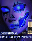 UV Neon Dark Blue Face Body Paint Stick, Colored Professional Full-Coverage Oil-Based Eye Black Stick for Halloween Cosplay Christmas, Facepaint Foundation Makeup Glow in the Dark Party Supplies-07