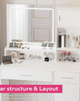MIRROTOWEL Vanity Desk with Mirror and LED Light Strip,Dressing Table with Large Drawer, 3 Level Storage Dresser & 3 Lighting Modes Adjustable Brightness, Suitable for Bedroom