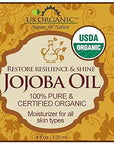 US Organic Jojoba Oil, USDA Certified Organic,100% Pure & Natural, Cold Pressed Virgin, Unrefined, Haxane Free, Sourced from Middle East Directly (Medium (4oz, 115ml))