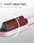 Hair Straightener Brush, TYMO Ring Hair Straightener Comb Straightening Brush for Women with 5 Temps 20s Fast Heating & Dual Voltage, Pink