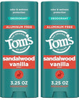 Tom's of Maine Sandalwood Vanilla Aluminum Free Natural Deodorant For Women & Men | Goes on Clear | Odor & Wetness Protection | Naturally Derived and Moisture-Locking Ingredients | 3.25 oz (2 Pack)