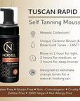 Norvell Tuscan Rapid Self-Tanning Mousse, 4 fl. oz., with Bronzer, Coconut Paradise Scent – Self-Tanner Foam with Natural Sun-Kissed Glow – Anti-Aging Tanning Foam for Smooth, Hydrated, Radiant Skin