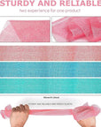 UJFQBH 3 Pieces African exfoliating net African Net Long Net Bath Sponge Exfoliating Shower Body Scrubber Back Scrubber Skin Smoother,Great for Daily Use (Pink, Blue, Green)