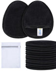 SINLAND Reusable Makeup Remover Pads For Face,Eye,Lips Microfiber Gentle Facial Cleansing Cloths for All Skin Types Friendly for Makeup Remover With Laundry Bag Black Pack of 12
