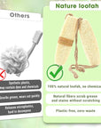 Vietnamese Natural Loofah Back Scrubber - 100% Plant-Based Exfoliation Shower Sponge, Handcrafted Whole Loofah Gourd with Jute Fiber Handle, Suitable for Men & Women (1-Pack)