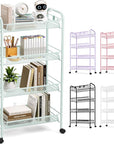 TOOLF 4-Tier Rolling Cart, Metal Utility Cart with 3 Hooks, Easy Assemble Mobile Storage Trolley On Wheels, Metal Shelving Units Kitchen Bathroom Laundry Room