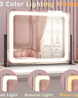 ROLOVE 22x17 Inch Lighted Vanity Mirror with Dimmable LED Lights - 3 Color Modes, Smart Touch Control & 360° Rotating Base - Desk Makeup Mirror (Black)