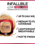 L'Oreal Paris Makeup Infallible Fresh Wear Foundation in a Powder, Up to 24H Wear, Waterproof, Sienna, 0.31 oz.