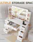YESHOMY Vanity Desk with Large Lighted Mirror, Power Outlet and 11 Lights, Makeup Table with 7 Drawers and 3 Desktup Storage Units, 3 Color Modes Available for Bedroom, Snow White