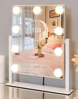 Vanity Mirror with Lights,Lighted Vanity Mirror with 9 Dimmable Bulbs for Dressing Room & Bedroom,3 Color Lighting,Modes Detachable 10x Magnification 360°Ratation(White)