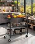 Finnhomy 3 Tier Heavy Duty Commercial Grade Utility Cart, Wire Rolling Metal Trolley with Handle Bar, Steel Kitchen Service Cart with Wheels, Food Storage Trolley on Wheels, NSF Listed, Black