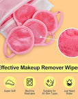 Nugilla 18 Packs Reusable Makeup Remover Pads with a Washable Laundry Bag, Resuable Microfiber Round Towel Skin Face Towels, Soft Makeup Remover Cloth, Fast Drying Washcloth (Pink)