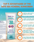Safe Sea Zinc Oxide Sunscreen SPF30 | Clear Mineral Face And Body Sunscreen Without White Cast | Anti-Jellyfish Sting Protective Lotion | 3.4Oz (100ml) (3 Pack)
