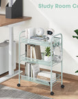 TOOLF 3-Tier Metal Rolling Cart, Mesh Wire Easy Assemble Utility Cart, Storage Trolley on Wheels with 3 Hooks, MetalStorage Shelving Units for Kitchen Bathroom Laundry Room