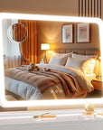 Lighted Makeup Mirror, 17.3"x13" Hollywood Vanity Mirror with Led Lights, Three Color Lighting Modes, and 5X Magnification Mirror, Smart Touch Control, 360°Rotation(Round Corner)
