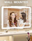 ROLOVE Vanity Mirror with Lights, 32" x 22" Large Lighted Vanity Mirror with Dimmable 3 Modes, LED Makeup Mirror, Touch Screen Control, USB Charging Port, Tabletop or Wall-Mounted