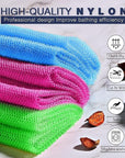 UJFQBH 3 Pieces African Bath Sponge African Net Long Net Bath Sponge Exfoliating Shower Body Scrubber Back Scrubber Skin Smoother,Great for Daily Use (Rose Red, Blue, Green)