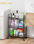 TOOLF 3-Tier Metal Rolling Cart, Mesh Wire Easy Assemble Utility Cart, Storage Trolley on Wheels with 3 Hooks, MetalStorage Shelving Units for Kitchen Bathroom Laundry Room