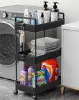Ronlap 3 Tier Slim Rolling Storage Cart with Wheels Plastic Utility Cart Organizer for Snack Craft Art Postpartum Baby Diaper Nail Makeup in Bathroom Laundry Room Kitchen Bedside Narrow Space, Black