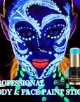UV Neon Blue Face Body Paint Stick, Colored Professional Full-Coverage Oil-Based Eye Black Stick for Halloween Cosplay Christmas, Face Painting Foundation Makeup Glow in the Dark Party Supplies-06