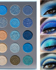 Afflano Blue Eyeshadow Palette Matte Shimmer, Highly Pigmented Waterproof Space Blue Eye Shadow Palette, Navy Silver Blue Glitter Eyeshadow Pallet for Christmas Snowflake Blue Eyes Makeup