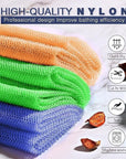 UJFQBH 3 Pieces African Bath Sponge African Net Long Net Bath Sponge Exfoliating Shower Body Scrubber Back Scrubber Skin Smoother,Great for Daily Use (Orange、Blue、Green)