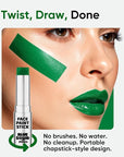 Blue Squid PRO Forest Green Face Paint Stick - Waterproof Body Paint for Adults & Kids Eye Black Baseball, Eyeblack Softball - Hypoallergenic Twist-Up Non-Toxic Makeup Stick for Cosplay, Sports, SFX