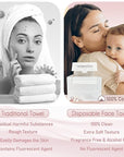 100% Cotton Disposable Face Towel 50 Count 10x12 Inch | Biodegradable Thick Soft One Time Use Dry Wipes for Sensitive Skin, Baby Care, Facial Cleaning, Makeup Removal