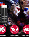 Red & Blue & White Face Body Paint Stick, White Foundation Makeup, Usa Themed Accessories Flag Color, Professional Halloween Face Makeup Kit for Clown Vampire Joker Costume