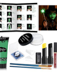 MEICOLY Complete Green Witch Makeup Kit,Wicked Costume Halloween SFX Frankenstein Makeup Set,Elphaba Green Face Paint for Character Cosplay Stage Performance Theater,Setting Powder,Yellow Face Paint