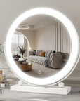 ROLOVE 13 Inch Vanity Mirror with Lights, Round Make Up Mirror with Lighting, LED Mirror Makeup Mirror with Lights for Bedroom Tabletop, Smart Touch Control, 360° Rotation (White)