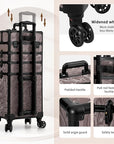Profesional Rolling Makeup Train Case with Lid, 5 in 1 Cosmetology Case on Wheels, Large Cosmetic Trolley Organizer Travel for Hairstylist Artist Nail Beauty Salon Barber, Brown Ink