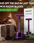 ZOMCHI Purple Double Edge Safety Razor with Stand,Reusable,10 Blades,Unisex-Adults – Purple