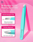Expert Eyebrow Hair Removal Tweezer with Leather Case, GlamTweeler High Precision Slant Tip Stainless Steel Tweezers for Men and Women (Robin's Egg Blue)