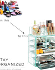 Sorbus Acrylic Makeup Organizer Set, 7-Drawer Vanity & Countertop Cosmetic Storage with Small & Wide Compartments, Teal Thrill Makeup Storage for Brushes, Jewelry – Holiday Gift for Women & Teens
