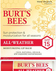 Burt's Bees All Weather SPF 15 Lip Balm, Water-Resistant Lip Moisturizer, Tint-Free, Natural Conditioning Lip Treatment, 1 Tube, 0.15 oz.