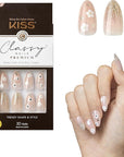 KISS Classy Nails Premium, Press-On Nails, Nail glue included, 'Gleamin', White, Medium Size, Almond Shape, Includes 30 Nails, 2G Glue, 1 Manicure Stick, 1 Mini File