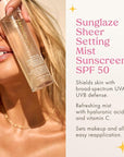 Kopari Sunglaze Sheer Setting Mist Sunscreen SPF 50, Weightless, Fast Drying, Ultra-Fine Setting Spray, Made With Hyaluronic Acid, Sets Makeup For A Hydrated, Dewy Finish, 2.53 fl oz