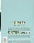 MRS. MEYER'S CLEAN DAY Dryer Sheets, Fabric Softener, Reduces Static, Infused with Essential Oils, Basil, 80 Count